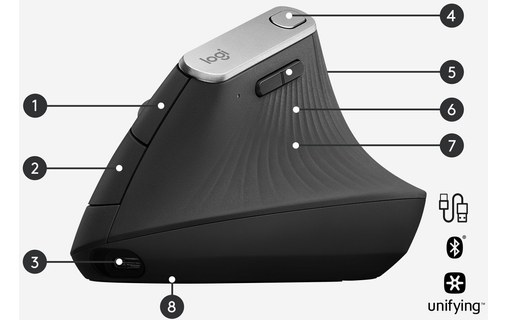 Souris sans fil Logitech MX Vertical - Graphite - Ergonomique, Verticale