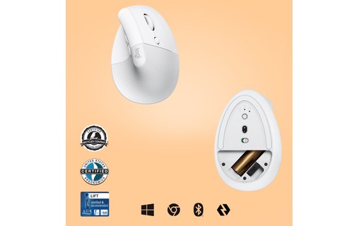 Souris sans fil Logitech Lift - Blanche - Ergonomique, Verticale
