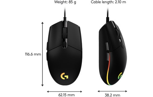 LOGITECH Souris filaire USB G203 Gaming LIGHTSYNC Noir