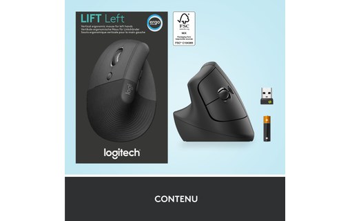 Souris sans fil Logitech Lift - Graphite - Pour gaucher, Ergonomique