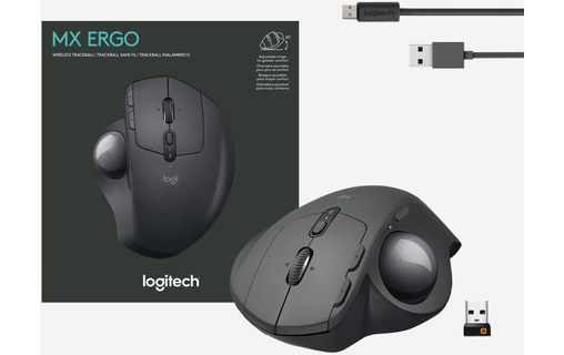 Souris sans fil Logitech MX Ergo - Graphite - Ergonomique, Trackball