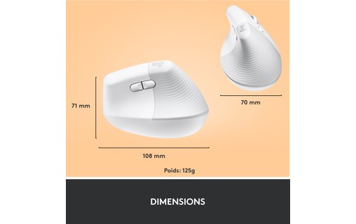 Souris sans fil Logitech Lift - Blanche - Ergonomique, Verticale