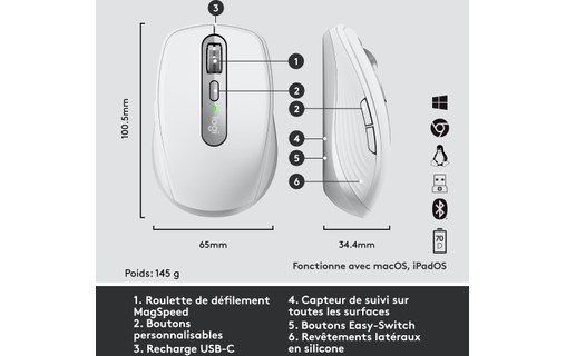 Logitech MX Anywhere 3 for Business souris Droitier Bluetooth Laser 4000 DPI