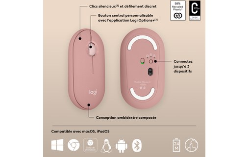 Souris sans fil Logitech Pebble 2 M350s - Rose