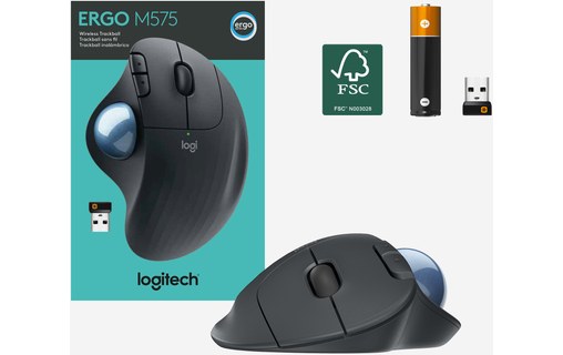 Souris sans fil Logitech ERGO M575 - Graphite - Ergonomique, Trackball