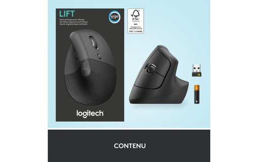 Souris sans fil Logitech Lift - Graphite - Ergonomique, Verticale