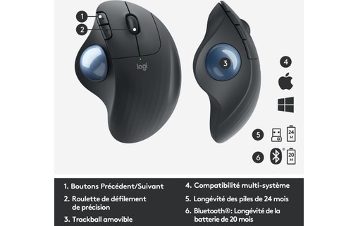 Souris sans fil Logitech ERGO M575 - Graphite - Ergonomique, Trackball