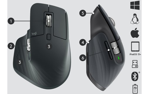 Logitech MX Master 3 souris RF Sans fil + Bluetooth Laser 4000 DPI Droitier