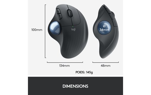 Souris sans fil Logitech ERGO M575 - Graphite - Ergonomique, Trackball