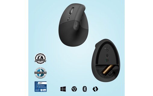 Souris sans fil Logitech Lift - Graphite - Pour gaucher, Ergonomique