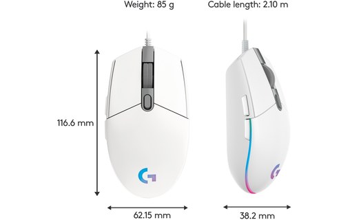 LOGITECH Souris filaire USB G203 Gaming LIGHTSYNC Blanche