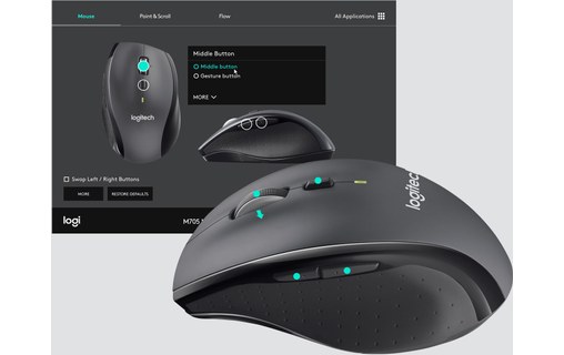 Souris sans fil Logitech M705 Marathon - Charbon