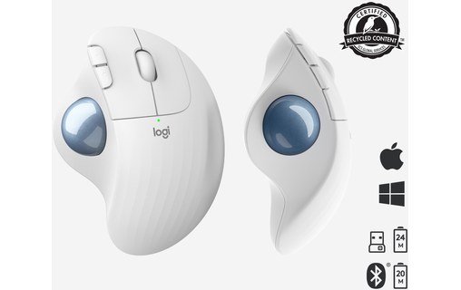 Souris sans fil Logitech ERGO M575 - Blanche - Ergonomique, Trackball