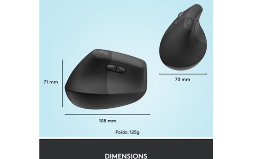 Souris sans fil Logitech Lift - Graphite - Pour gaucher, Ergonomique
