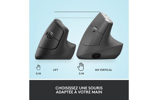 Souris sans fil Logitech Lift - Graphite - Ergonomique, Verticale