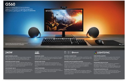 Enceinte PC Logitech G560 gaming Noire - Bluetooth