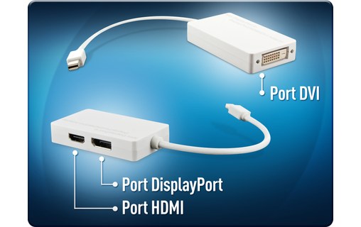 Adaptateur Mini DisplayPort 3-en-1 vers HDMI, DVI et DisplayPort