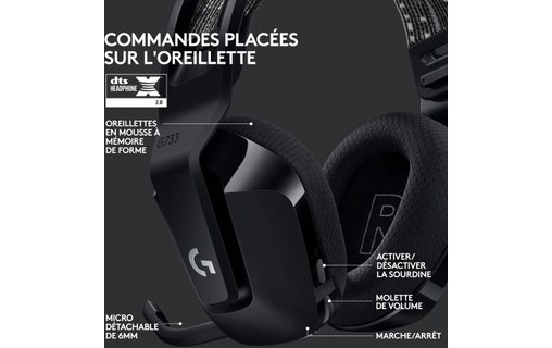 Casque gaming sans fil Logitech G733, Noir