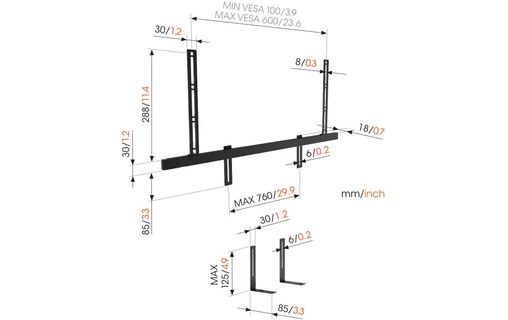 Support d enceinte Vogel s SOUND 3550 SUPPORT UNIVERSEL POUR BARRE DE SON