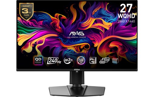 Écran Gaming 26,5" MSI MAG 271QPX QD-OLED E2 - QD OLED 240 Hz USB-C