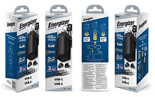 Chargeur mural international ENERGIZER 65W câble USB-C 1m