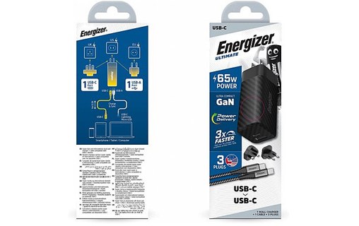 Chargeur mural international ENERGIZER 65W câble USB-C 1m