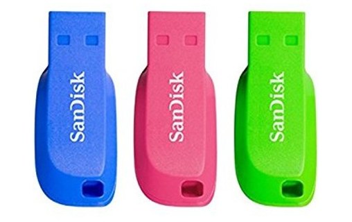 Lot de 3 Clé USB SanDisk Cruzer Blade 16 Go - Bleu, Vert, Rose - USB 2.0