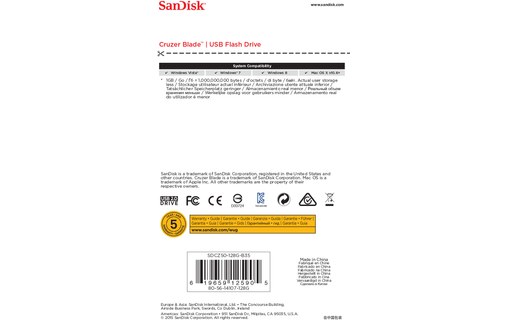 Clé USB SanDisk Cruzer Blade 128 Go - Noir, Rouge - USB 2.0