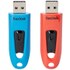 Lot de 2 Clé USB SanDisk Ultra 64 Go - Bleu, Rouge - USB 3.2