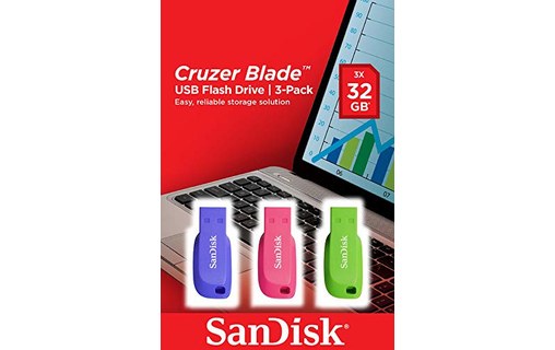 Lot de 3 Clé USB SanDisk Cruzer Blade KIT 32 Go - Bleu, Vert, Rose - USB 2.0