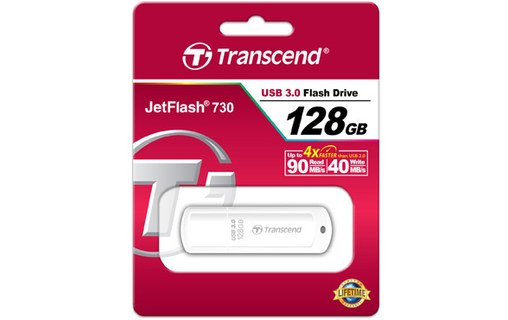 Clé USB Transcend JetFlash 730 128 Go - Blanc - USB 3.2