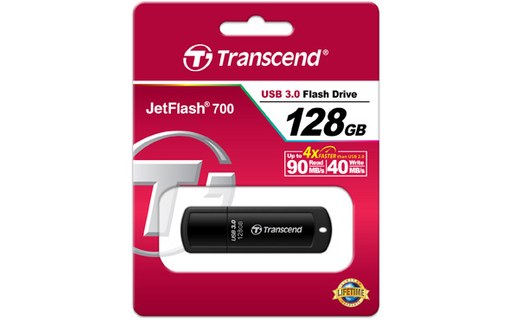 Clé USB Transcend JetFlash 700 128 Go - Noir - USB 3.2