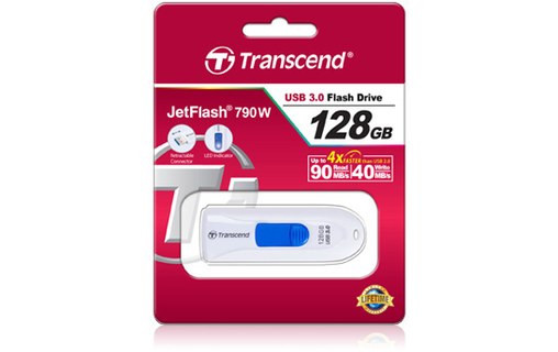 Clé USB Transcend JetFlash 790 128 Go - Blanc - USB 3.2