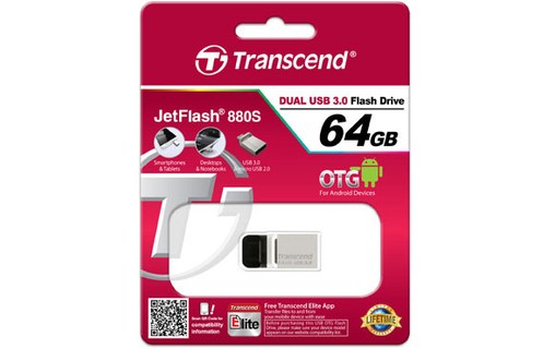Clé USB Transcend JetFlash 880 64 Go - Argent, Noir - USB 3.2