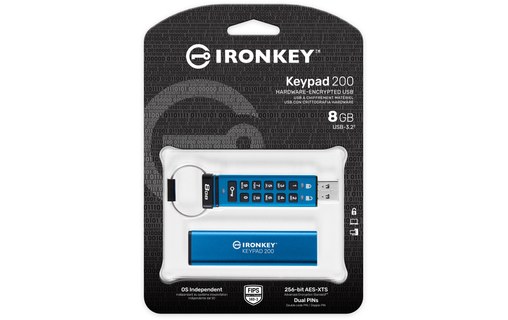 Clé USB Kingston IronKey Keypad 200 8 Go - Bleu - USB 3.2