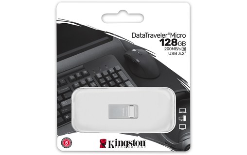 Clé USB Kingston DataTraveler Micro 128 Go - Argent - USB 3.2