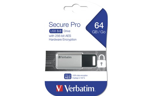 Clé USB Verbatim Secure Pro 64 Go - Gris, Noir - USB 3.2