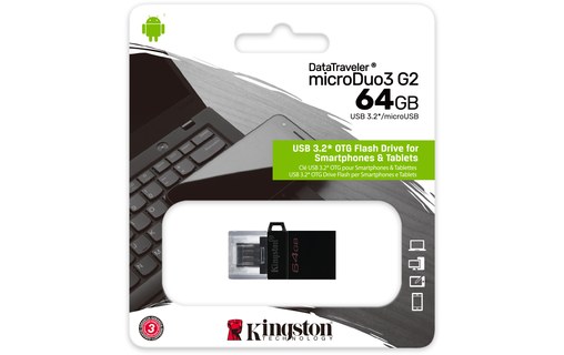 Clé USB Kingston DataTraveler microDuo 3 Gen2 64 Go - Noir - USB 3.2