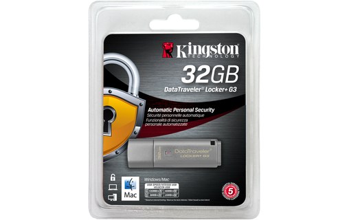 Clé USB Kingston DataTraveler Locker+ G3 32 Go - Argent - USB 3.2