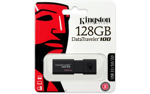 Clé USB Kingston DataTraveler 100 G3 128 Go - Noir - USB 3.2