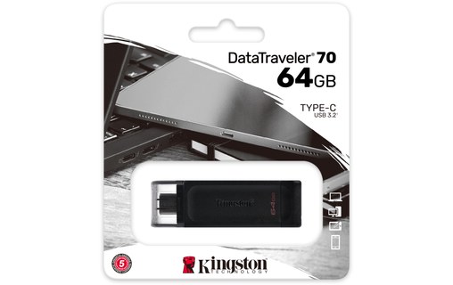 Clé USB-C Kingston DataTraveler 70 64 Go - Noir - USB 3.2
