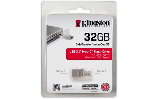 Clé USB-C et USB-A Kingston DataTraveler microDuo 3C 32 Go - Argent - USB 3.2
