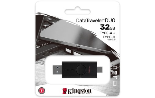 Clé USB-C et USB-A Kingston DataTraveler Duo 32 Go - Noir - USB 3.2