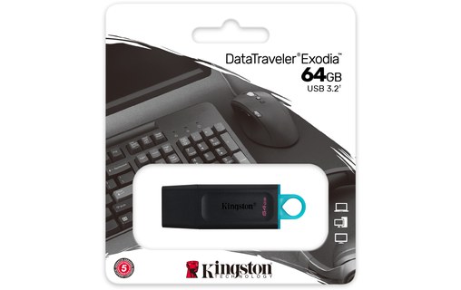 Clé USB Kingston DataTraveler Exodia 64 Go - Noir, Turquoise - USB 3.2