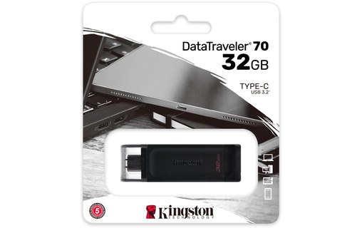 Clé USB-C Kingston DataTraveler 70 32 Go - Noir - USB 3.2