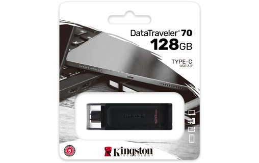 Clé USB-C Kingston DataTraveler 70 128 Go - Noir - USB 3.2