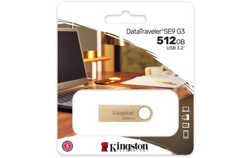 Clé USB Kingston DataTraveler SE9 G3 512 Go - Or - USB 3.2