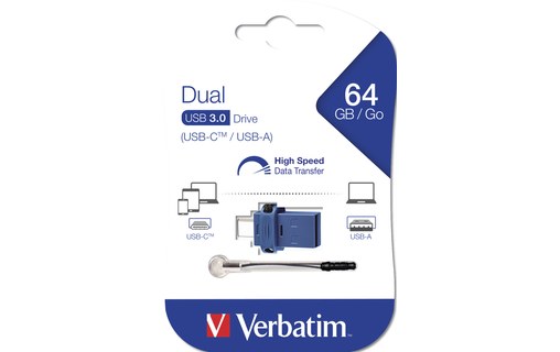 Clé USB-C et USB-A Verbatim Store 'n' Go 64 Go - Argent, Bleu, Noir - USB 3.2