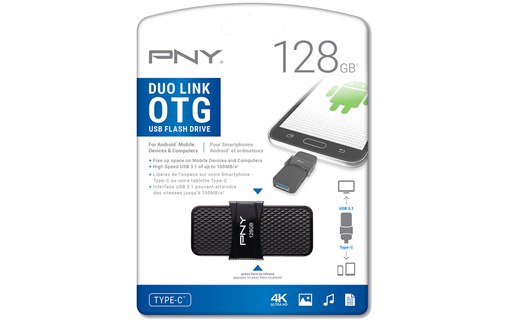 Clé USB-C et USB-A PNY Duo-Link 128 Go - Noir - USB 3.2