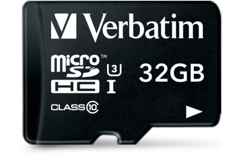 Carte microSDHC Verbatim Pro U3 32 Go avec adaptateur SD, UHS-I, V30